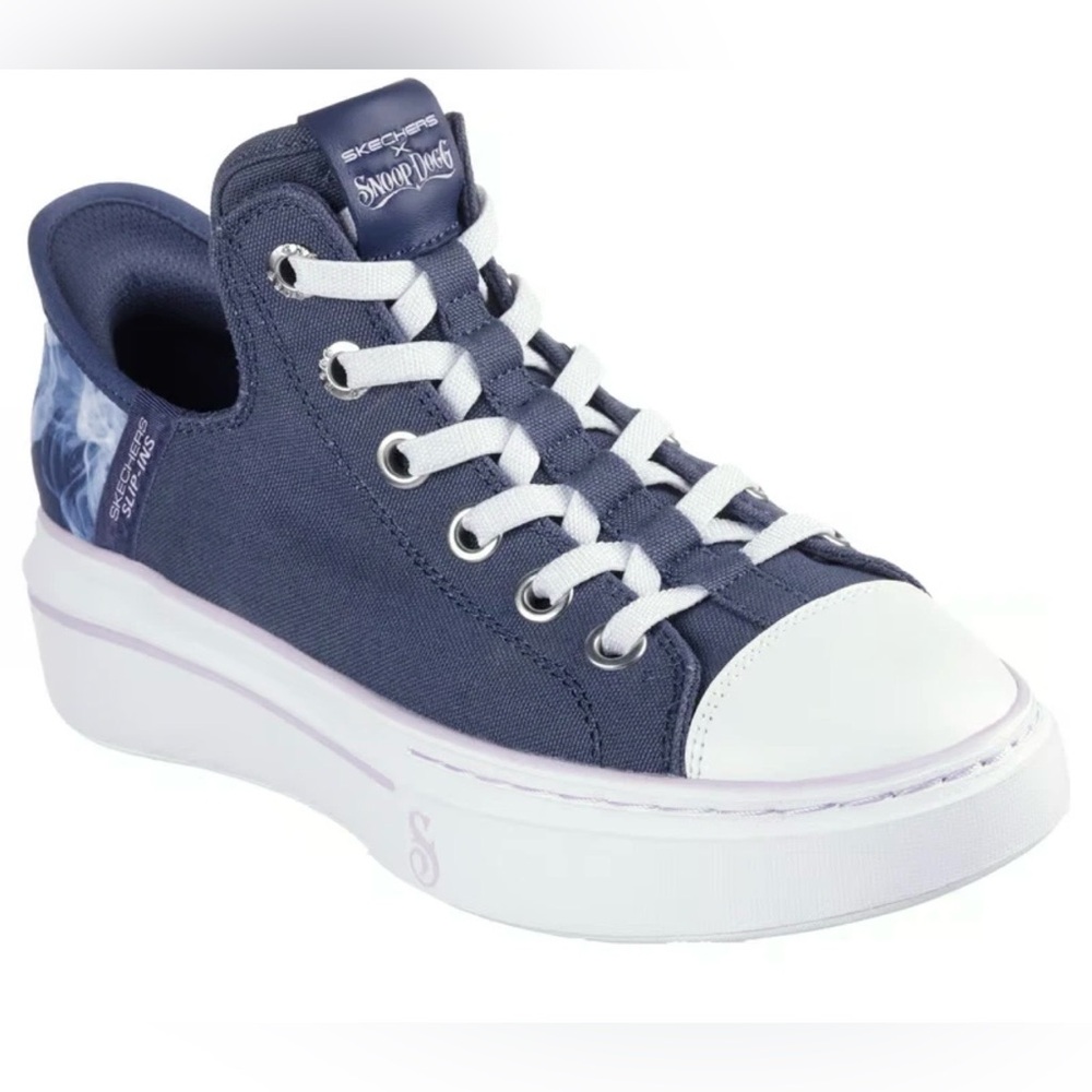 SKECHERS WOMEN’S SNOOP DOGG – BOSS LIFE NAVY CANVAS SLIP-INS 186000.NVY - Picture 2 of 8